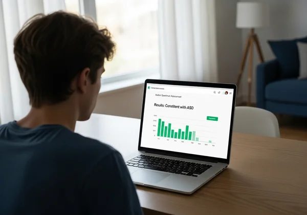 Orang meneliti keputusan ujian spektrum autisme pada skrin.