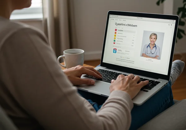 Seseorang mengambil ujian saringan autisme dalam talian pada komputer riba