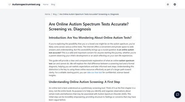 Are Online Autism Spectrum Tests Accurate? Screening vs. Diagnosis