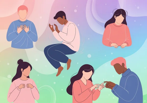 Diverse individuals engaging in subtle self-regulatory actions