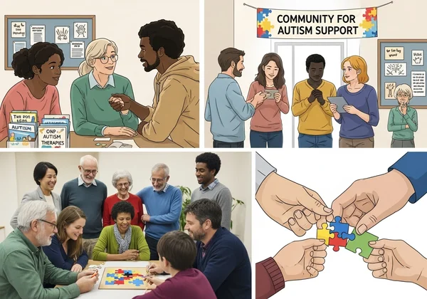 Diverse group supporting each other in an autism community setting