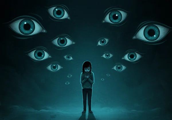 Person with social anxiety feeling judged by others.