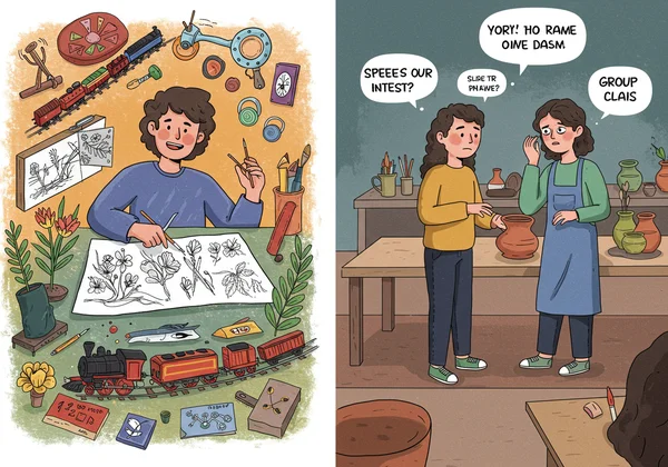 Person joyfully engaged in a hobby vs. anxious person.