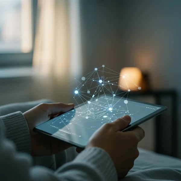 Person thoughtfully completing a self-assessment form on a tablet